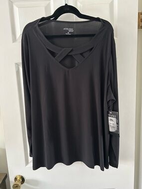 ATTITUDES by Renee Black Long-Sleeve Crisscross V-Neck Top